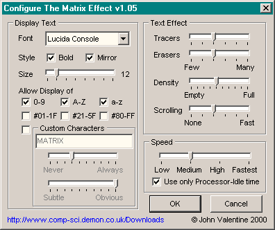  The Matrix Effect ScreenSaver v1.05 - Options